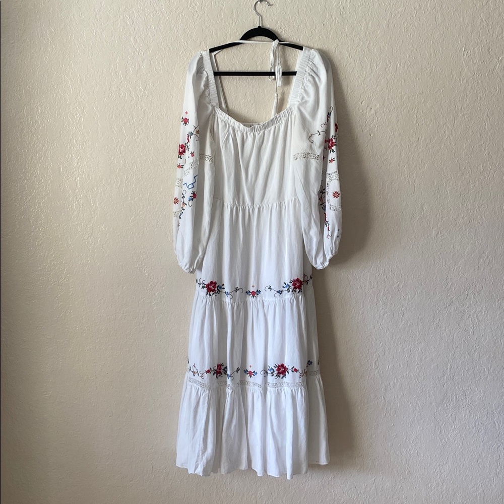 Kobi Halperin Emmy Embroidered Midi Dress Size XL White Floral Embroidery Boho - Picture 5 of 13